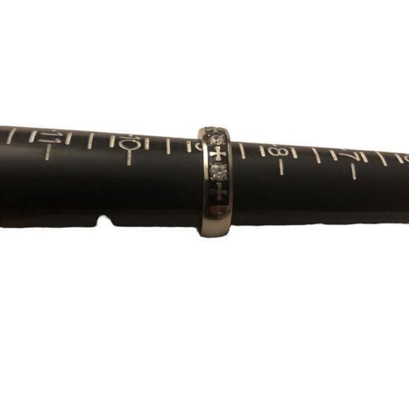 Stainless steel ring with‎ cross and 3 CZs size 9 - Picture 4 of 7